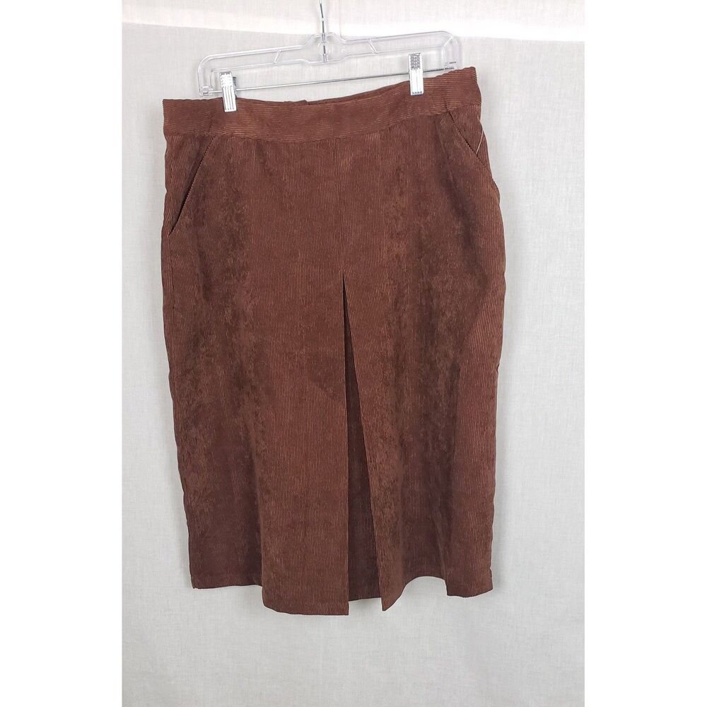 Christopher & Banks Brown Corduroy Midi Skirt Pleat 12 Autumn Fall Academia